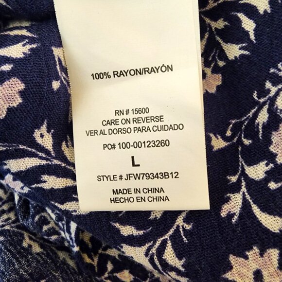 Mason & Belle Blue Floral Blouse L – Boho Button Front Peasant Top Rayon - Picture 8 of 9